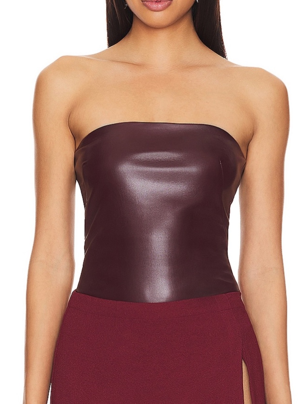 Amanda Uprichard Burgundy Faux Leather Strapless Tube Top